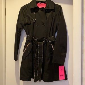 NWT Betsey Johnson Leopard Piped Trench Coat